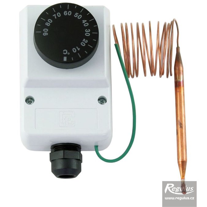 Photo: Encased adjustable capillary thermostat, 0-90°C, 1.5 m capillary, IP 40